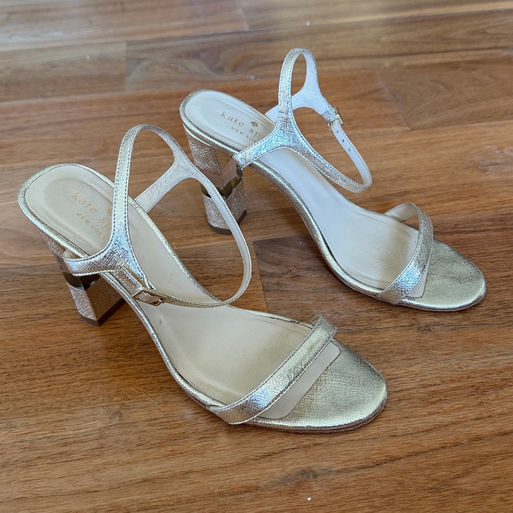 Kate Spade 6.5 Women’s Gold Metallic Block Heel Slingback Sandals